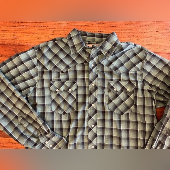 Vintage Wrangler Pearl Snap Buttons Western Rodeo Plaid Chest Pockets Shirt - Picture 5 of 7